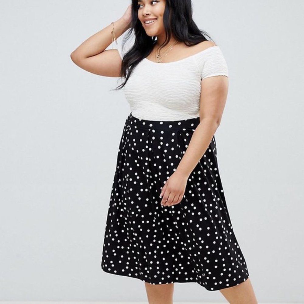 Midi black white polka dot skirt with box pleats